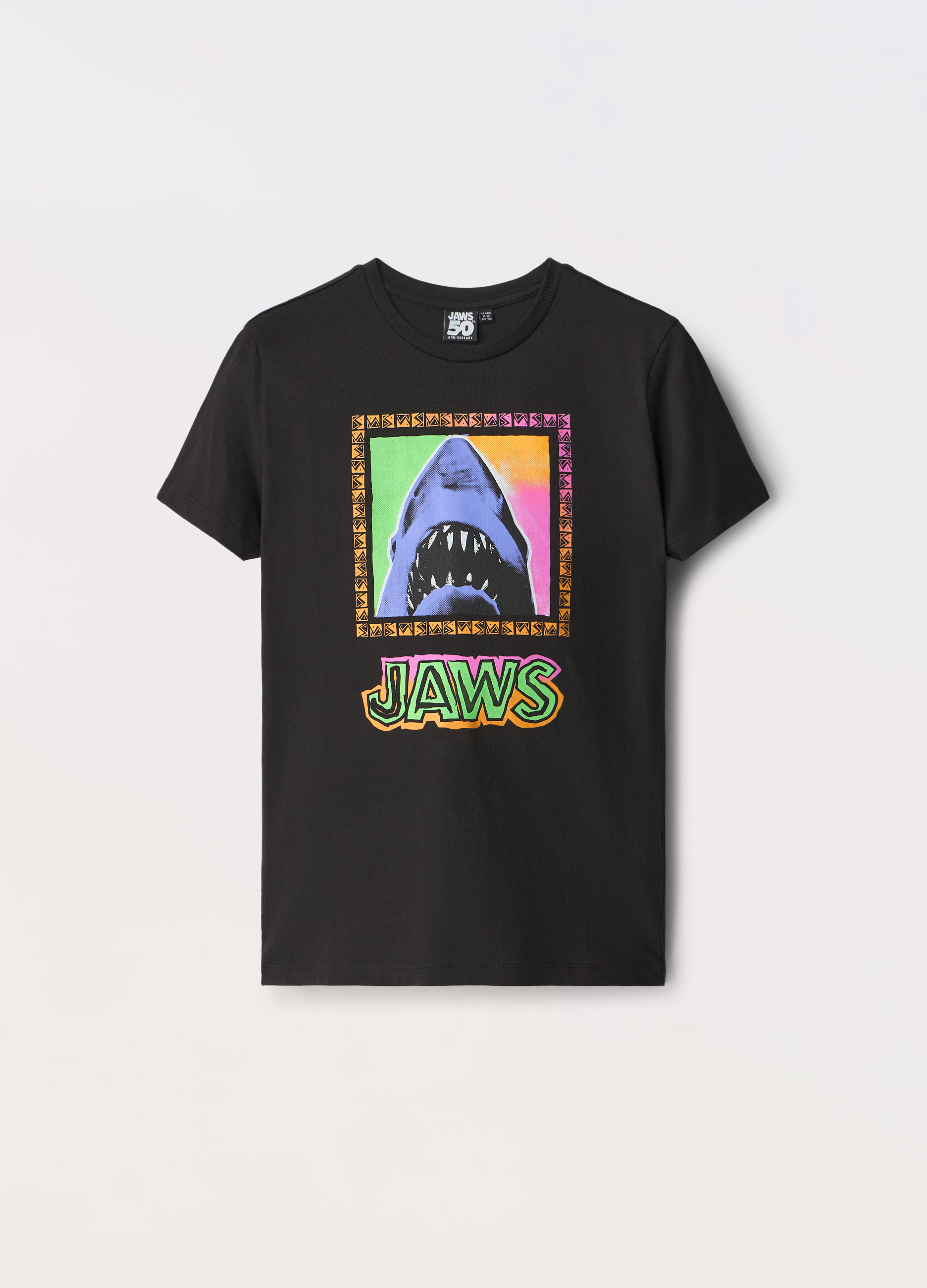 Blukids, T-shirt Jaws In Jersey Di Puro Cotone Ragazzo, Bambino, Nero, Taglia: 10-11