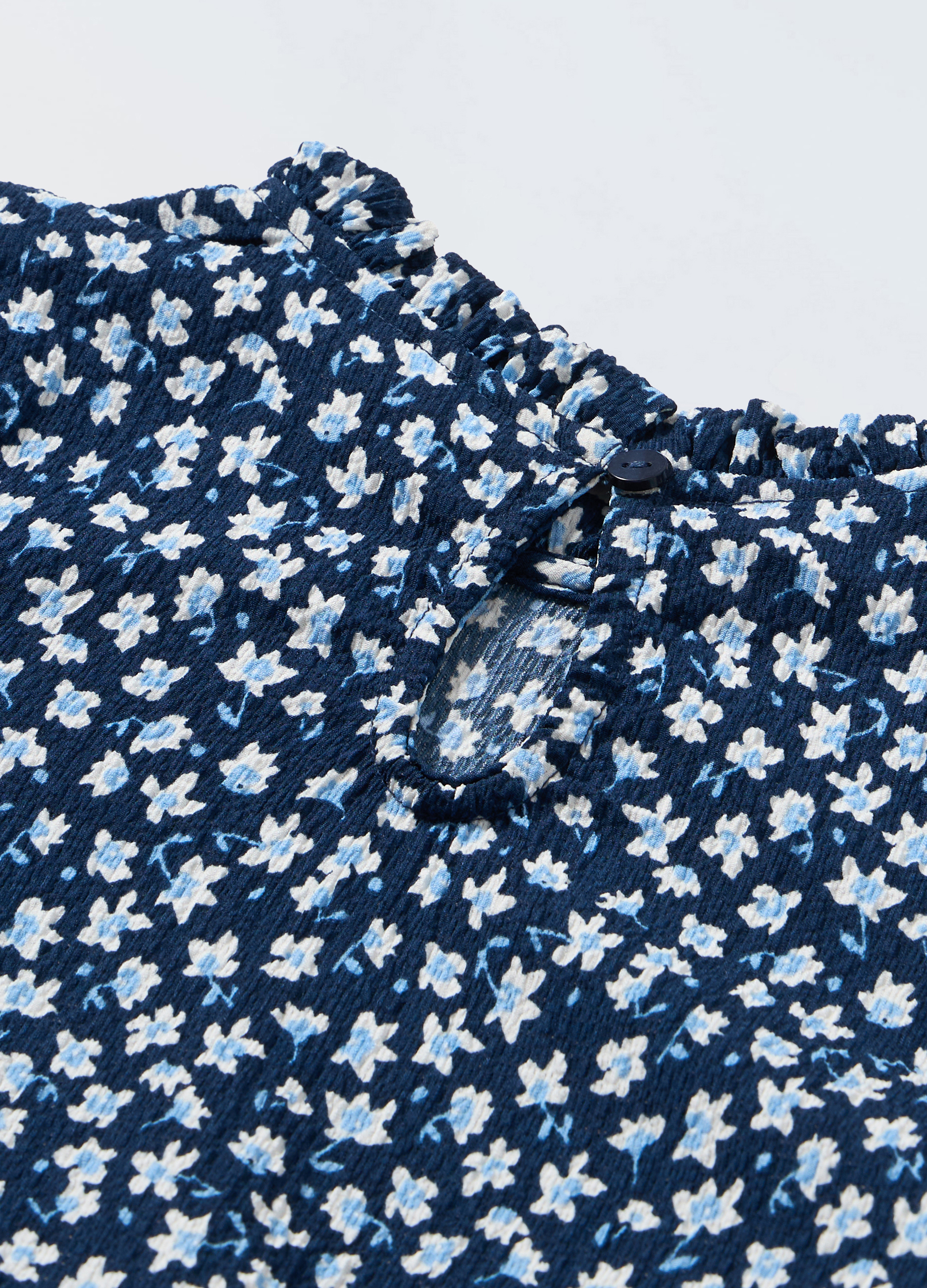 Blukids, Vestito Floreale Con Rouches Bambina, Bianco/Blu, Taglia: 4-5-image