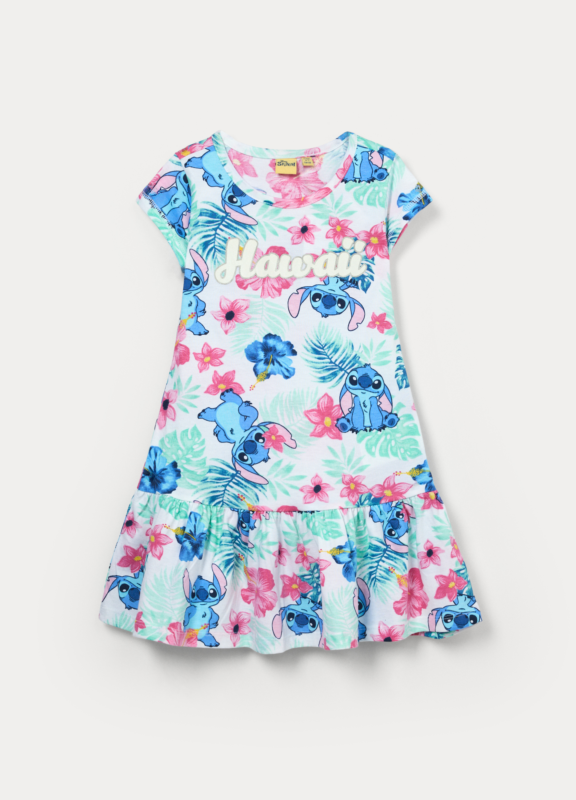 Disney , Vestito Stitch In Jersey Di Puro Cotone Bambina, Bianco, Taglia: 9-10