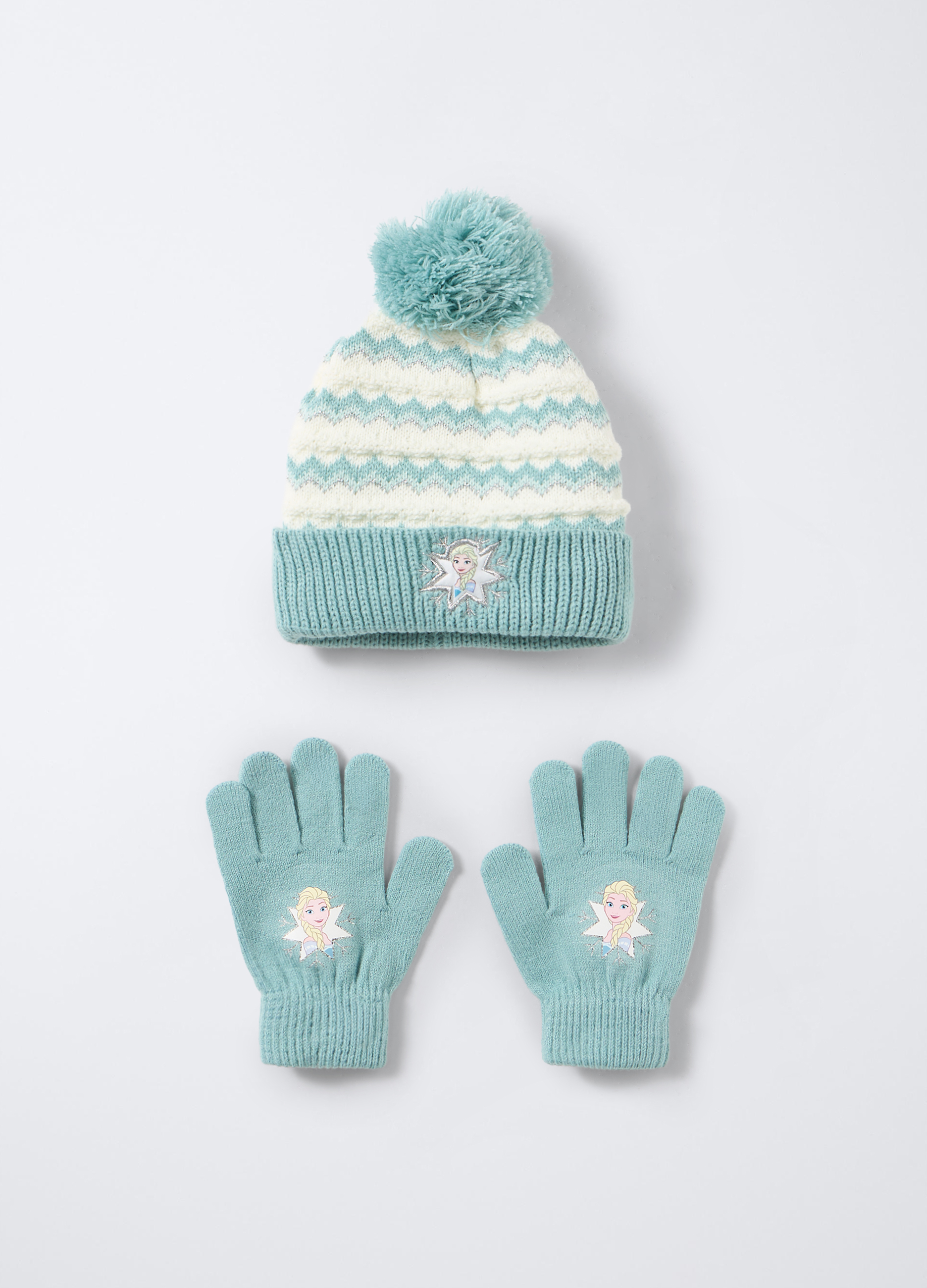 Disney , Set Berretto + Guanti Tricot, Bambina, Azzurro acquamarina, Taglia: 50-52
